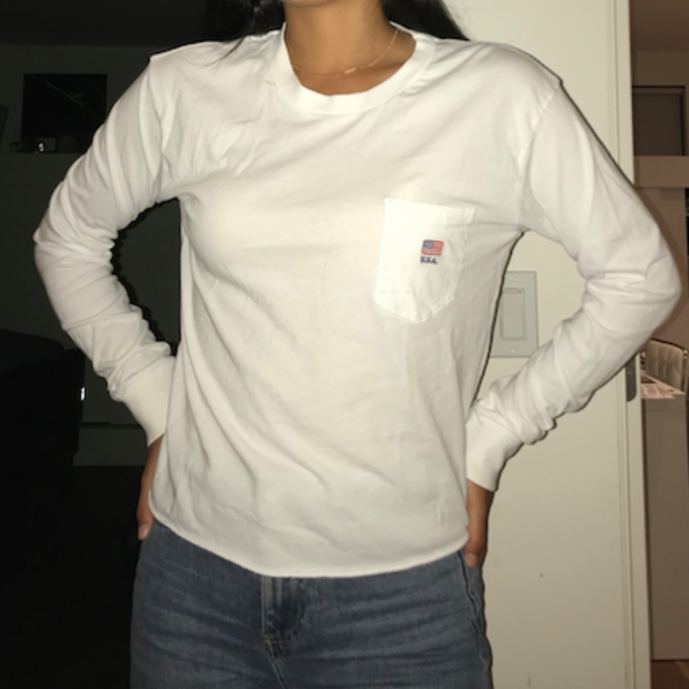 White Long Sleeve Brandy Top w Flag